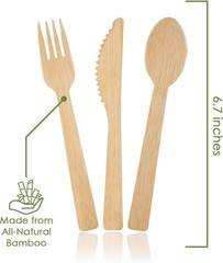 100% Bamboo Forks Spoons Knives Cutlery Combo Set – 380 Large Compostable Disp