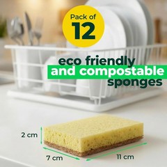 12 Pack Natural Biodegradable Kitchen Sponges – Eco-Friendly, Compostable,