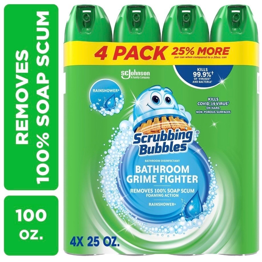 Scrubbing Bubbles 25oz Foaming Bathroom Cleaner – Rainshower Scent (4-Pack)