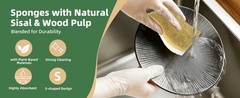 Kitchen Cleaning Sponges, Natural Cellulose Dish Sponge with Coconut Fiber