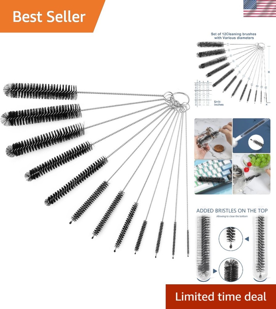 Durable 12 Pcs 8.2 Inch Cleaning Brushes Set – Rustproof for Straws & Feeders