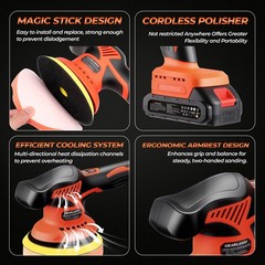 Car Buffer Polisher, 8 Variable Speed Car Polisher 2800-6000RPM Cordless Car …