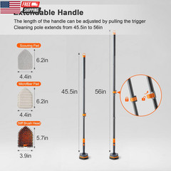 Tile Tub Scrubber Brush with 3 Different Function Cleaning Heads and 56″ Extenda
