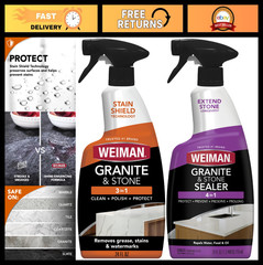 Stone & Granite Countertop Cleaner & Sealer Kit – Clean, Polish, Protect – 2 Pac