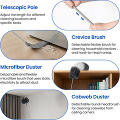 Extra-Long Dusters Kits with Extension Pole, Cobweb Duster, Microfiber Dusting C