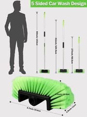 Five-Sided Car Wash Brush with Long Handle，Soft Bristle Scrub Cleaning Mop wi…