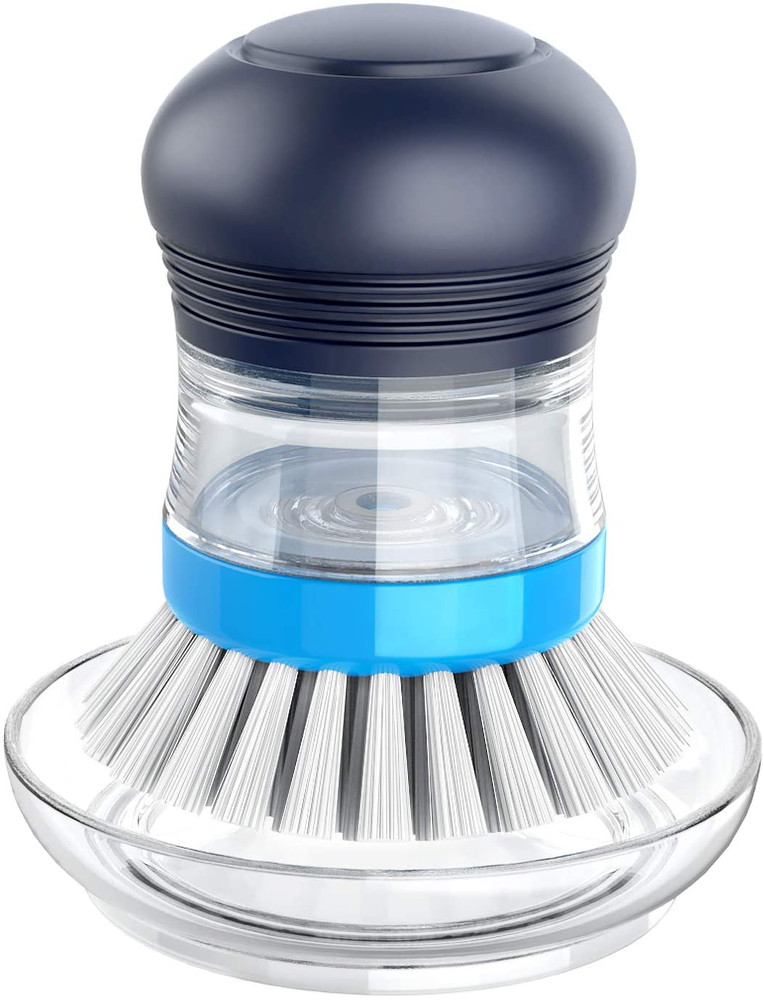 Soap Dispensing Palm Brush Storage Set, 1 Pack, Navy/Blue | Dish Brush with Soap