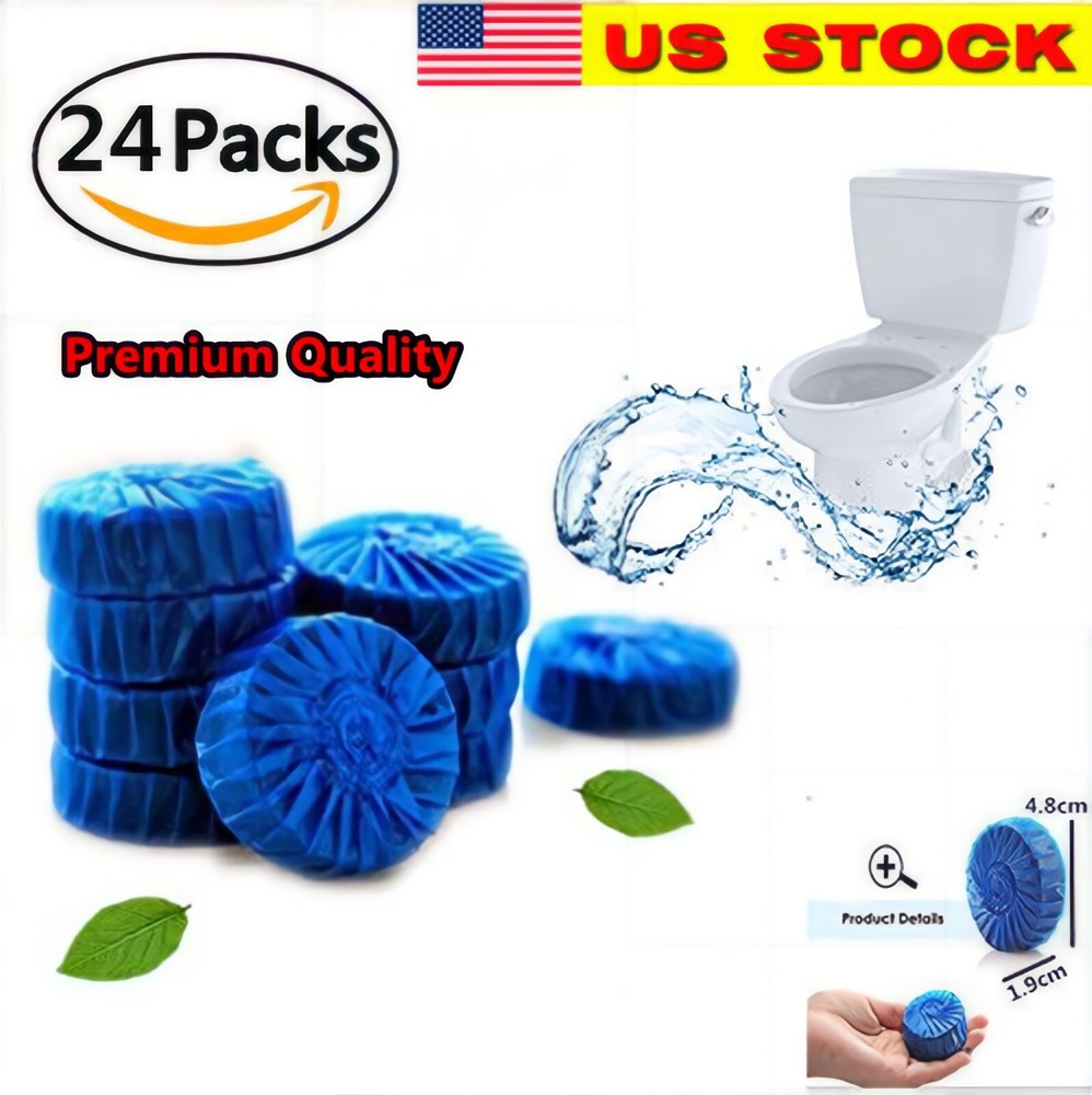 24 Automatic Bleach Toilet Bowl Cleaner Stain Remover Blue Tab-Tablet Flush Tank