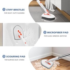 Tile Tub Scrubber Brush 3-in-1 Shower Scrubber with 52-inch Adjustable Long H…
