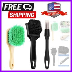 Wheel Rim Tire & Carpet Cleaning Brush Set, Soft & Stiff Bristle Wash Cleanin…
