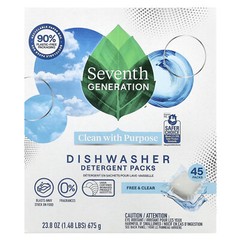 Dishwasher Detergent Packs, Free & Clear, 45 Packs, 23.8 oz (675 g)
