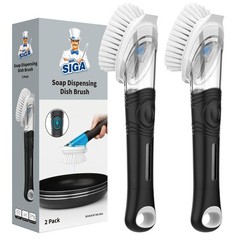 Soap Dispensing Dish Brush Set – 2 Pack Kitchen Scrubber for Pots & Pans, Sink C