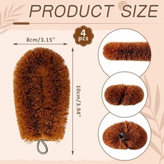 4 Pcs Tawashi 100% Natural Coconut Coir Fiber Brush, Vegetable Scrub Brush He…