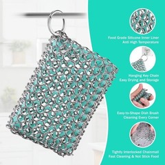 HAUSHOF Cast Iron Scrubber Chainmail Scrubber w/ Silicone Core Cast Iron Cleaner