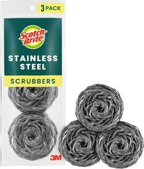 Scotch-Brite Stainless Steel Scrubbers, Scouring Pads for Cleaning, 3 Scrub Pads