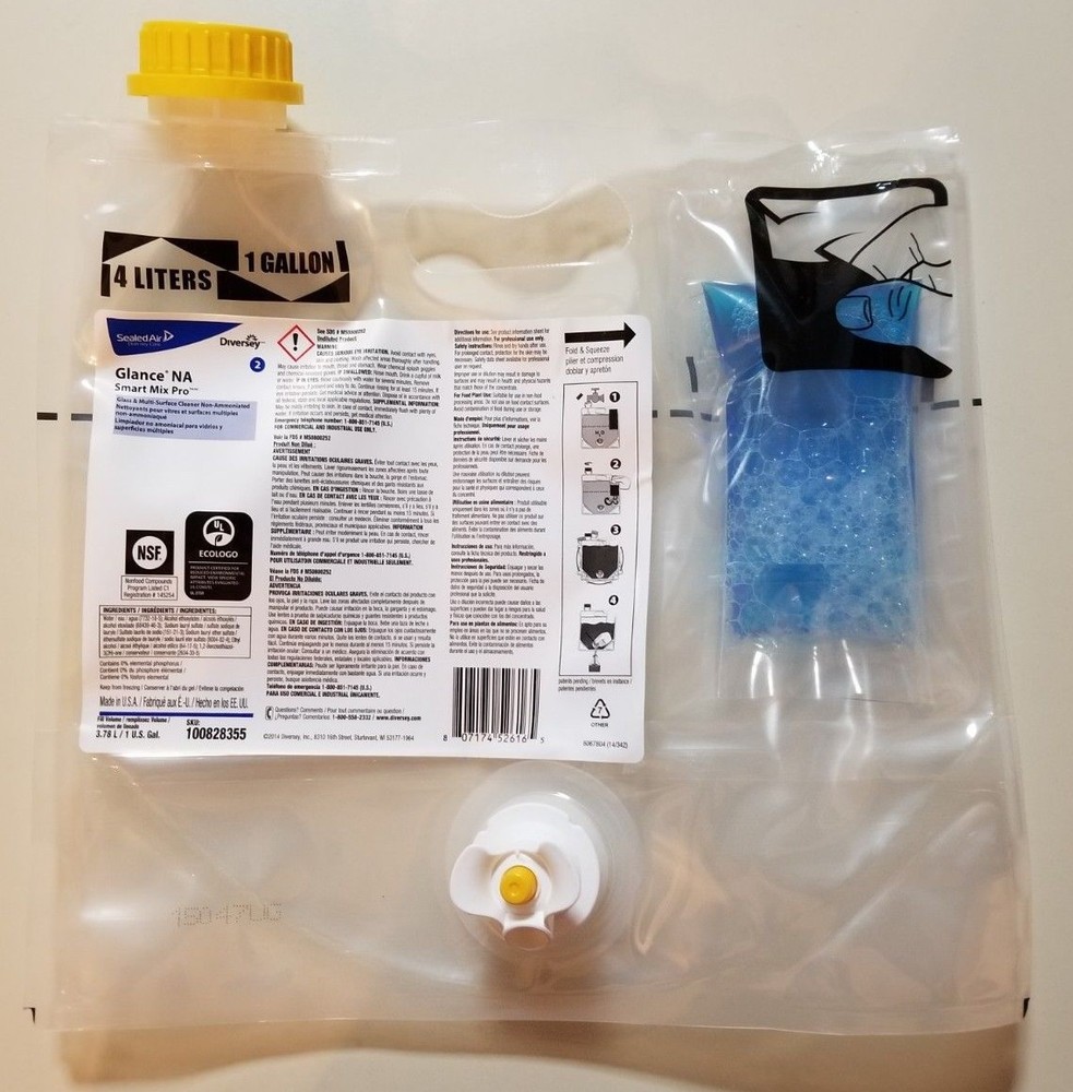 Diversey Glance Na Glass & Multi-Surface Cleaner, Smart Mix Pro Bag, 6 Pk =6 gal