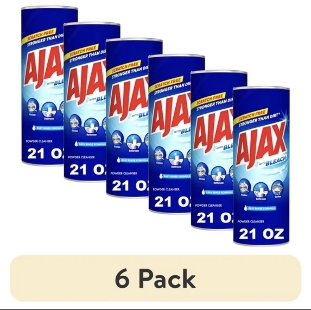(6 pack) Ajax Powder Cleanser with Bleach, Scratch-Free Formula, 21 oz Bottle
