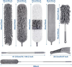 9PCS Dusters for Cleaning,Extendable Microfiber Duster with Extension Pole up to