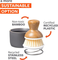 Bubble up Bamboo Dish Brush & Ceramic Soap Dispenser – Family Safe, Formaldehyde