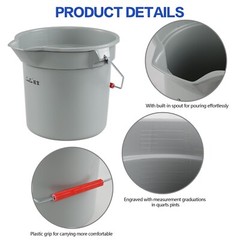 4 PCS Heavy-Duty Utility Bucket Commercial Plastic Cleaning Water Pail W/ Handle