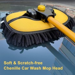 Car Wash Brush with Long Handle, Microfiber Car Wash Mop with Replaceable Che…