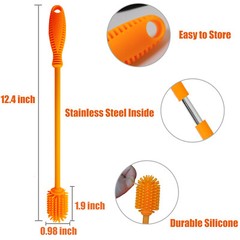 2 Pack Orange Silicone Bottle Brush Cleaner Lab Cleaning Brush for Baby Bottles