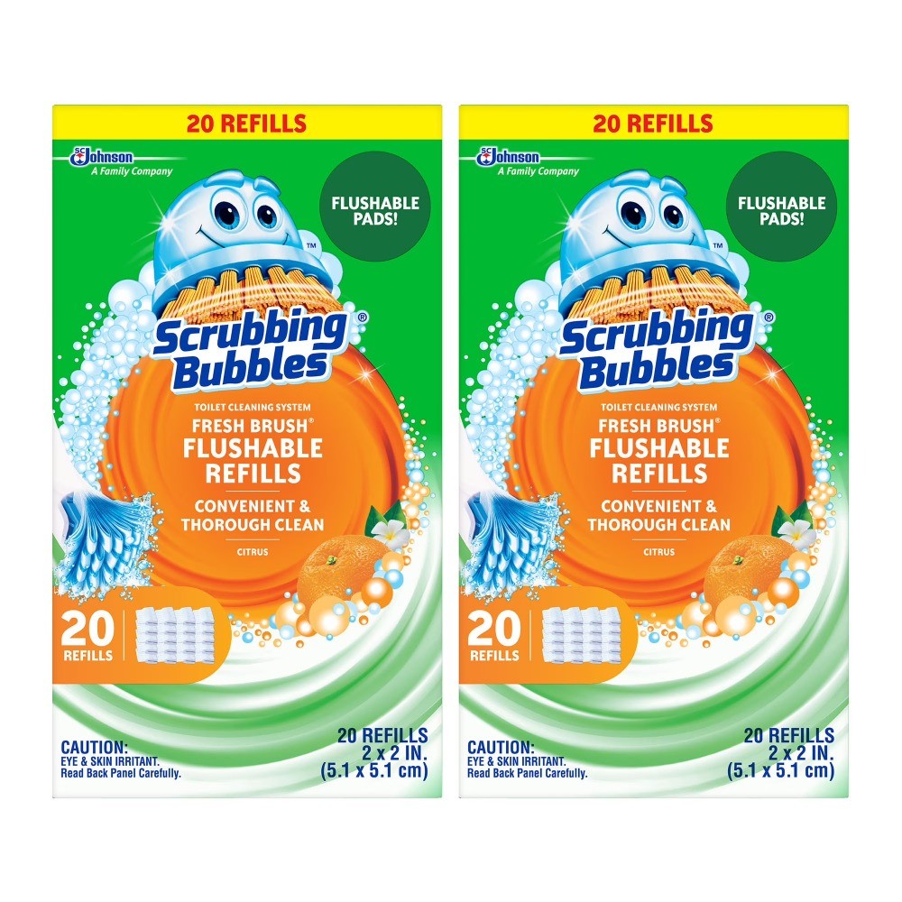 Bowl Cleaner Wand Refills, Flushable Fresh Brush Cleaning Pads, 20 Count, 2 Pack