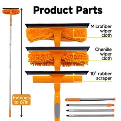 67″ Squeegee Window Cleaner 2 in 1 Rotatable Window Cleaning Tool Kit with Ex…