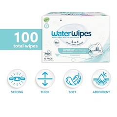 3-in-1 Hypoallergenic Disposable Wipes – 99.9% Water, Travel Size Pack of 10