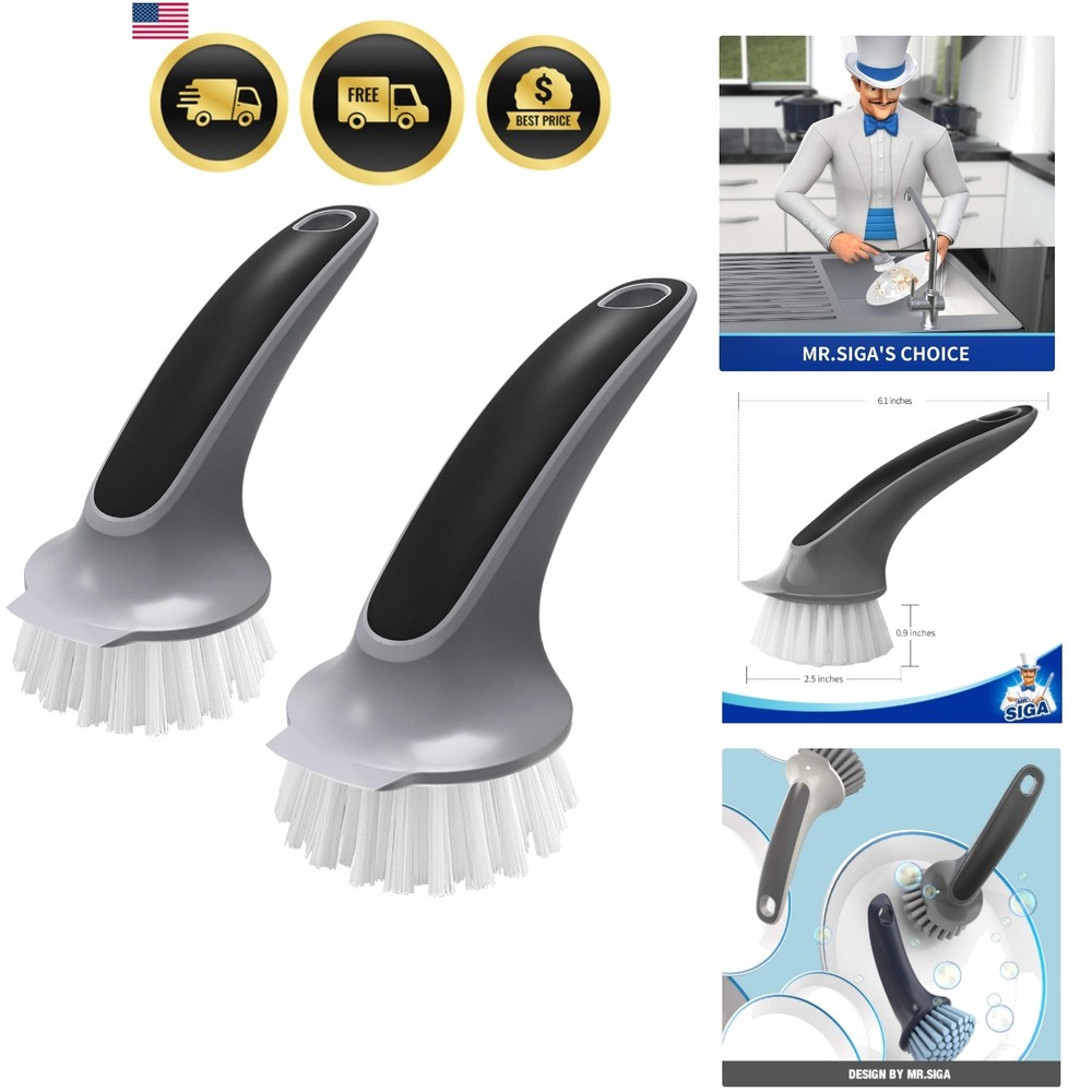 Pot Pan Cleaning Brush Dish Scrubber Set Non Slip Handle Pack of 2