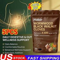 5PCS Holior 18-in-1 Black Walnut & Wormwood Supplement for 240 Count