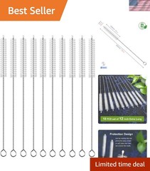 BPA Free 12-Inch Straw Cleaning Brush Set – 10 Pack with Stainless Steel Handles