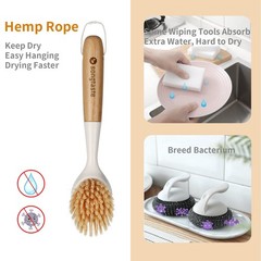2 Pack Kitchen Dish Brush Bamboo Handle Dish Scrubber Builtin Scraper Scrub Brus