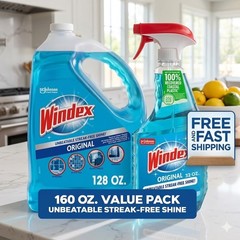 Windex Original Glass Cleaner, 1 spray bottle + 128 fl. oz. Refill