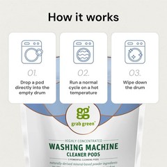 Grab Green Natural Washing Machine Cleaner Pods 5 Count Unscented Tablets