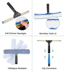 Window cleaning set with storage bucket, window squeegee with 4.13 ft. extension