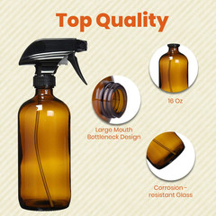 Amber Glass Spray Bottles for Cleaning Solutions (4 Pack) – 16 Ounce, Refilla…