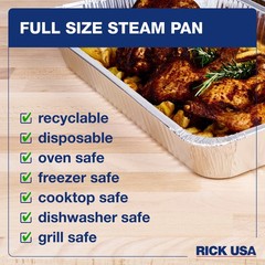RICK USA Full Size Steam Pan – 10 Pack 19.5×11.6″ Disposable Aluminum Foil