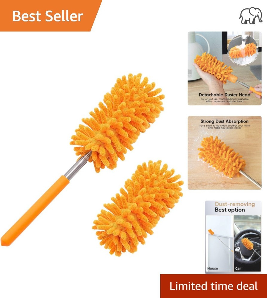 Versatile Extendable Microfiber Duster with 2 Washable Heads for Easy Dusting