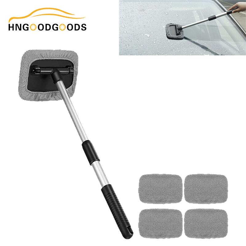 Gray Car Windshield Cleaner Tool Window Cleaning Tool Extendable&Microfiber Pads