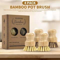4 Pack Bamboo Dish Brush Set, Natural Palm Dish Scrubber for Pots and Vegetab…