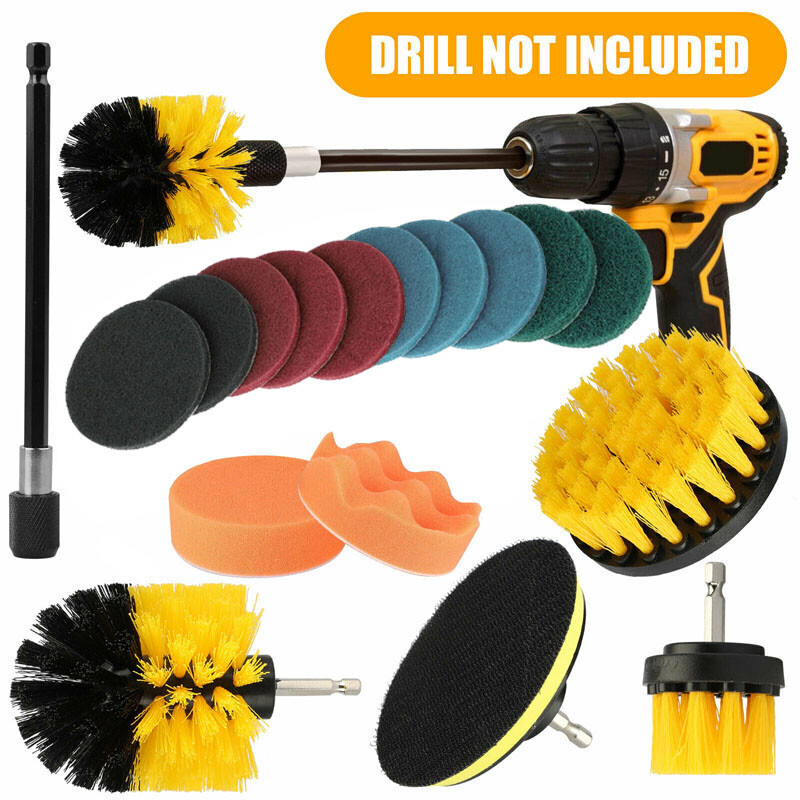 17pcs Drill Brush Attachments Set Scrub Pads Power Scrubber Car 10 Scouring Pads