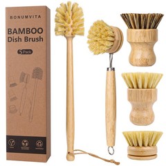 5 Pack Dish Brush Set, Wooden Dish Brush with 14â€™â€™ Bottle Brush, Natural …