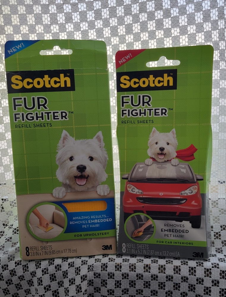 Scotch Fur Fighter Refill Sheets Upholstery Pet Hair Fur Remover 8 Count x2