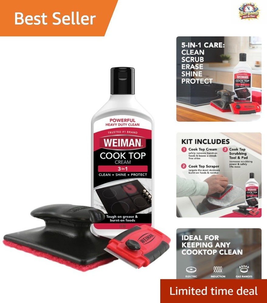 Complete Glass & Ceramic Cooktop Cleaner Kit – 10oz Cream & Scrubbing Pads