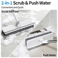 Floor Scrub Brush with 55″ Long Handle, 2-in-1 Floor Brush with Built-in Sque…