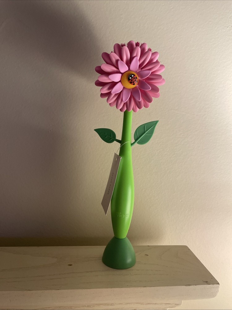 Ergonomic Kitchen Dish Brush with Handle and Stand, Pink & Green Scrub Brush