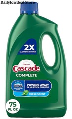 Dishwasher Gel Detergent Cascade Complete with Dawn 75 Oz, Fresh Scent – NEW