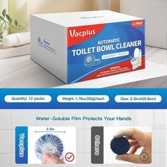 Vacplus Toilet Bowl Cleaner Tablets, 12 Pack, Auto Cleaning, Long-Lasting | Bath