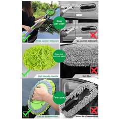 2 in 1 Chenille Microfiber Car Wash Mop Mitt with 46″ Aluminum Alloy Long Han…